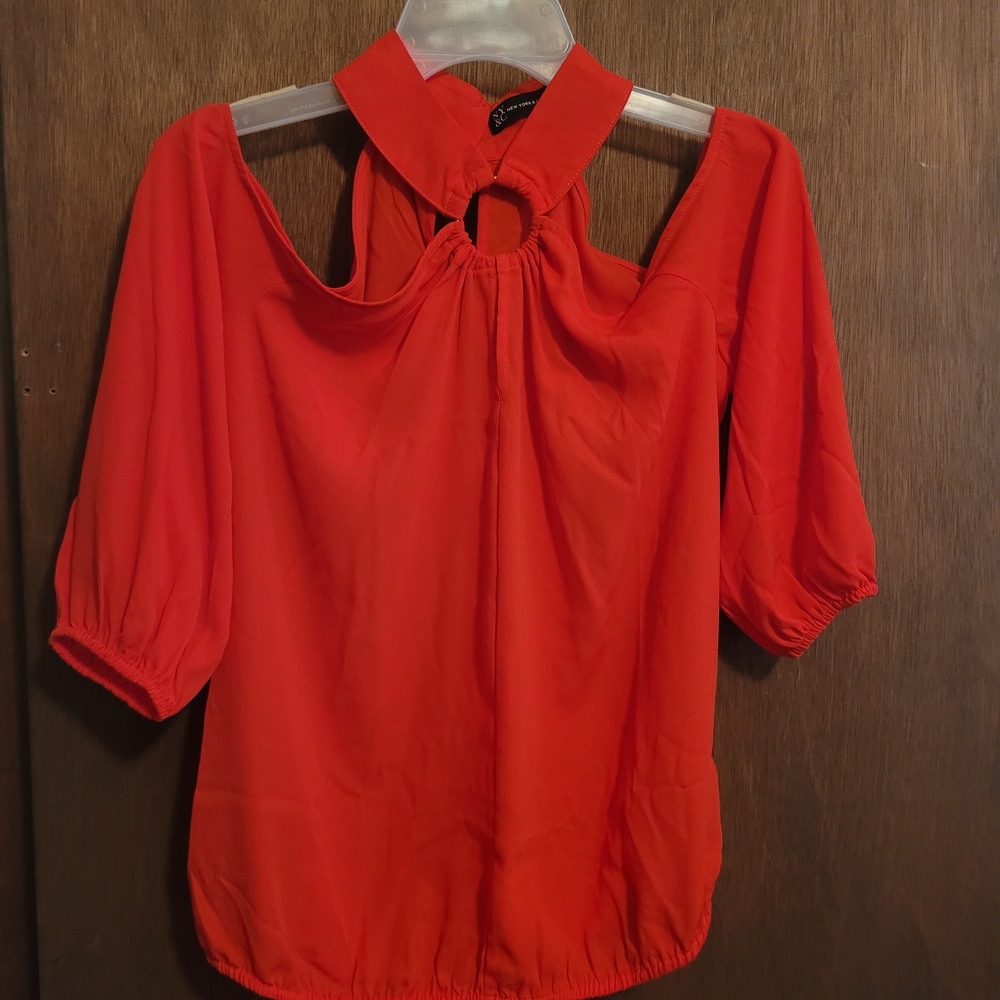 New York & Company Vibrant Red Blouse